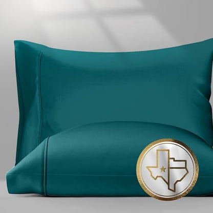 TEXAS LINEN CO. 100% Egyptian Cotton Pillow Cases Standard/Queen Size Set of 2 - Luxury 1500 Series Couture Comfortin' Collection Cotton Pillowcases (Teal), Fits Standard & Queen Size Pillows
