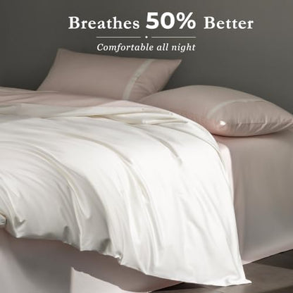 Full Size Duvet Cover, 100% Egyptian Cotton,1600 Thread Count, Reversible Duvet Cover, Soft and Breathable Satin Bedding Set, All Seasons (Heather Pink and White, 80"x90")