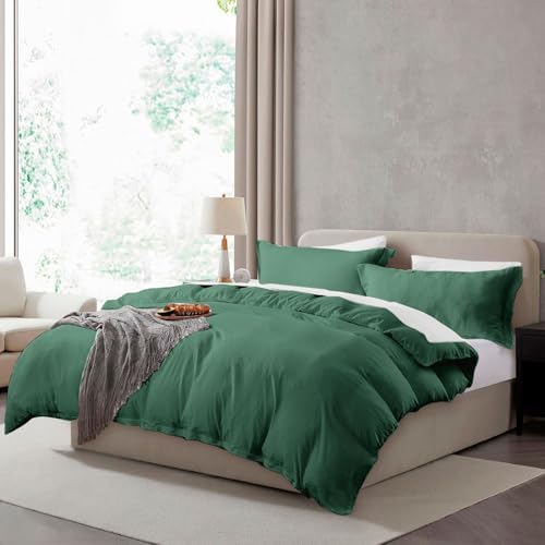 Hearth & Harbor Prewashed King Duvet Cover Set, Dark Green