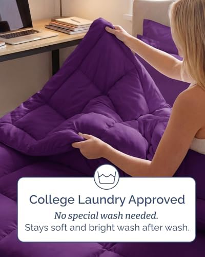 Twin XL Comforter Set - 5 Piece Bed in a Bag Twin XL Size Bed Set - Purple