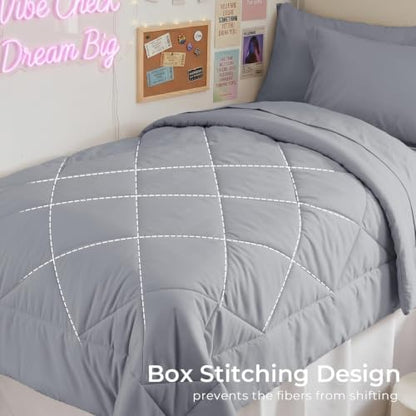 HEVUMYI 5-Piece Twin XL Comforter Set, Light Gray Bed in a Bag