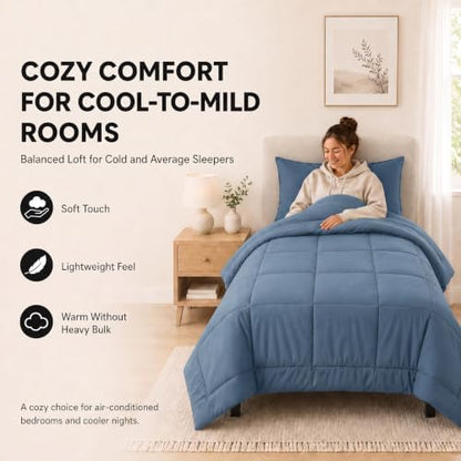 CozyLux Twin XL Comforter Set Dusty Blue - 5 Pieces Twin XL Bed in a Bag