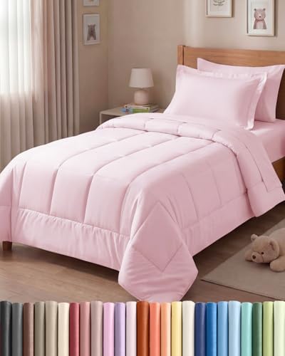 Twin Comforter Set - 5 Piece Bed in a Bag Twin Size Bed Set - Lavender Pink