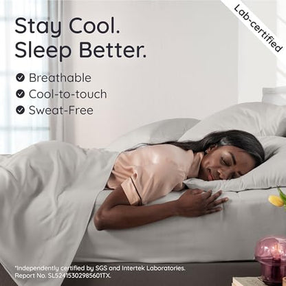 Bambaw 100% Viscose Derived from Bamboo King Size Sheets Set – 4pcs Cooling Sheets for Hot Sleepers, Deep Pocket King Sheet Set Cooling Fits Up to 16'' with Elastic Corner Straps (Moonlight Gray)
