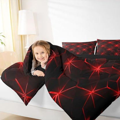jejeloiu Geometric Bedding Set Soft for Boys Girls, Abstract Art Comforter Set King Size Luxury Duvet Quilt Microfiber Bedroom Decor 3 Pcs with 2 Pillow Cases