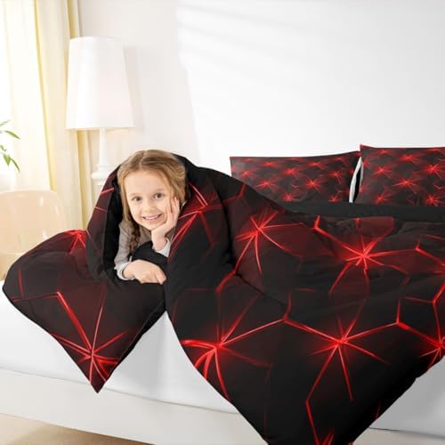 jejeloiu Geometric Bedding Set Soft for Boys Girls, Abstract Art Comforter Set Toddler Size Luxury Duvet Quilt Microfiber Bedroom Decor 2 Pcs with 1 Pillow Cases