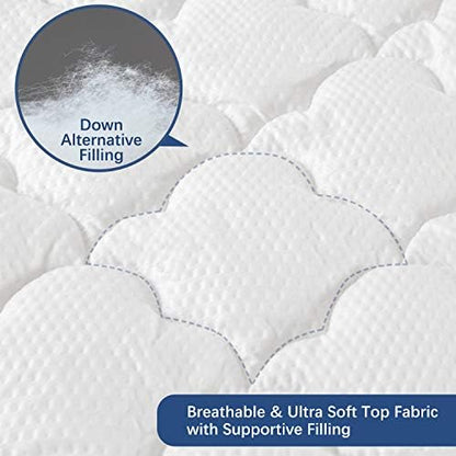Air Mattress Pad Cover King, Thick Quilted Mattress Topper Cover, Super Soft Breathable and Noiseless Down Alternative Fiber Mattress Pad with Deep Pocket