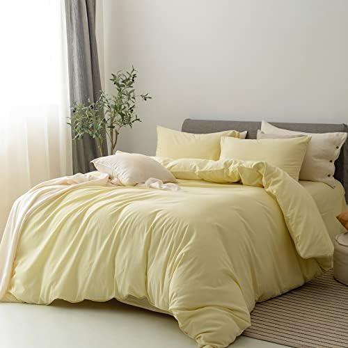 FOSSA Duvet Cover Set 100% Washed Cotton Linen Feel Oversized King