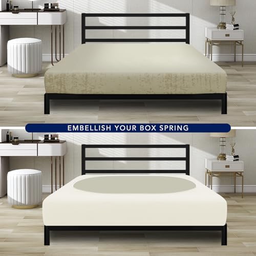 PureFit Stretchy Box Spring Cover Full - Elastic Fitted Box Spring Wrap Around 4 Sides, Wrinkle & Fading Resistant Fits Full Size Beds, Ivory