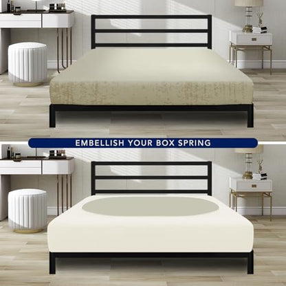 PureFit Stretchy Box Spring Cover Full - Elastic Fitted Box Spring Wrap Around 4 Sides, Wrinkle & Fading Resistant Fits Full Size Beds, Ivory