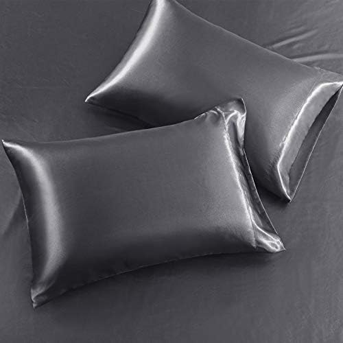 SiinvdaBZX 4Pcs Satin Sheet Set King Size 15-Inch Deep Pocket, Grey
