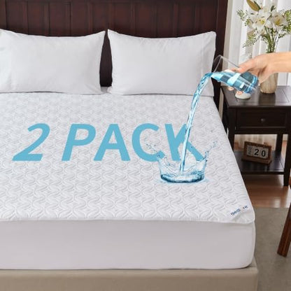 2 Pack Waterproof Mattress Protector Queen Size, Deep Pocket Fit, Washable