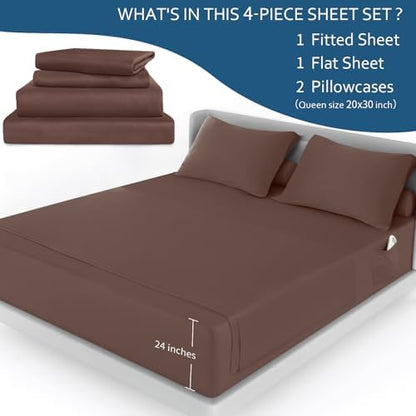 Air Mattress Queen Sheet Set - Deep Pocket 4 Piece Queen Size Sheet Set