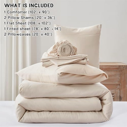 Anluoer King Size Comforter Set, 7 Piece Bed in a Bag King Bedding Sets
