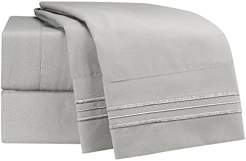 Clara Clark Bed Sheets, Premier 1800 Series 4 Piece Bed Sheet Set, Deep Pocket, Wrinkle, Fade, Stain Resistant, Luxury Soft Bedding Sheets & Pillowcases, Twin-XL, Silver Gray