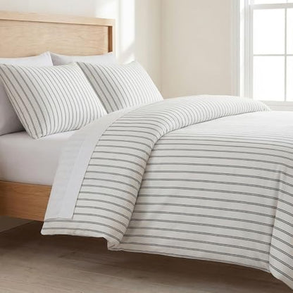 Bedbay Cotton Striped Duvet Cover Set King Size, Black White Stripe Bedding Set, 100% Cotton Sateen,Soft Breathable Hotel Style Comforter Cover with Zipper Closure & Corner Ties