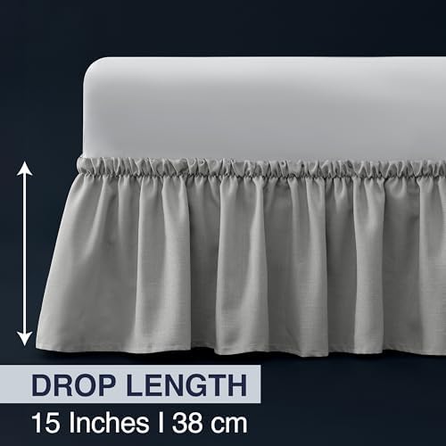 Casual Living Cal King Bed Skirt, Ruffled Wrap-Around, 15" Drop, Grey