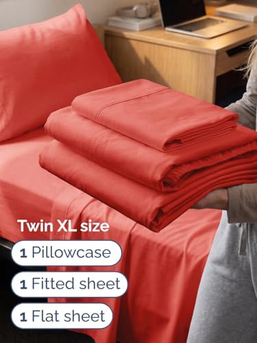 Extra Deep Twin XL Sheet Set - 3 Piece College Dorm Room - Coral