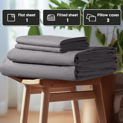 SONORO KATE 100% French Linen King Size Sheets Set,Extra Deep Pocket,4PC