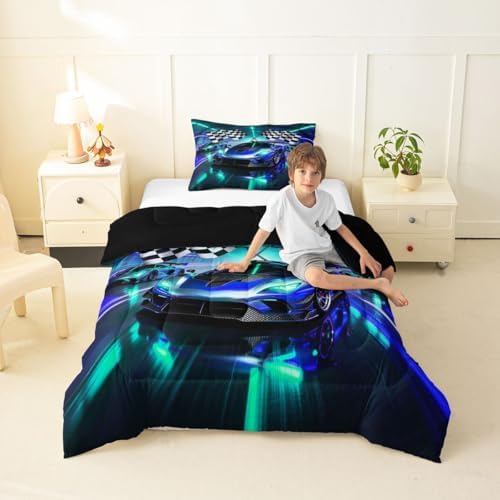 Feelyou Race Car Comforter Set Twin Size for Boys Girls