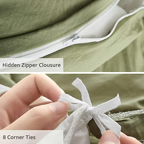 Oli Anderson 3PCS Pleated Duvet Cover Set, Sage Green, Queen