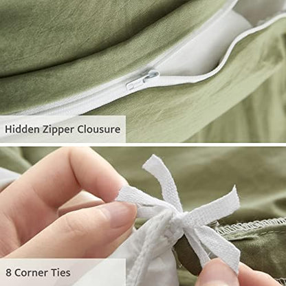 Oli Anderson 3PCS Pleated Duvet Cover Set, Sage Green, Queen