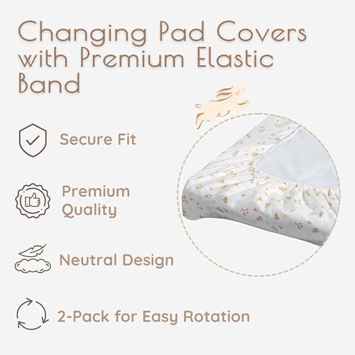 Baby Changing Pad Cover Boy, 100% Cotton Changing Table Sheets, 2 Pack Changing Table Covers, 32"x16" x 8" Diaper Changing Pad Cover Boy, Oeko-TEX Certified (Woodland Green Changing PadCover)