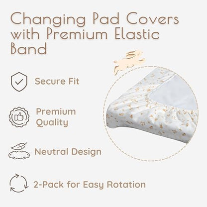 Baby Changing Pad Cover Boy, 100% Cotton Changing Table Sheets, 2 Pack Changing Table Covers, 32"x16" x 8" Diaper Changing Pad Cover Boy, Oeko-TEX Certified (Woodland Green Changing PadCover)