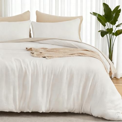 EMME Muslin Cotton Duvet Cover Set Linen Like Cream White Twin