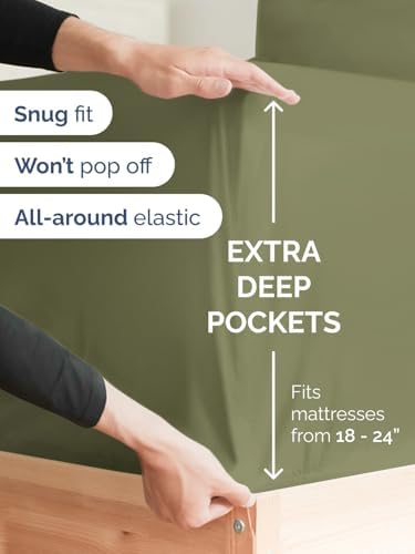 CGK Linens Deep Twin XL Fitted Sheet - Dorm Room Essentials - Sage Green