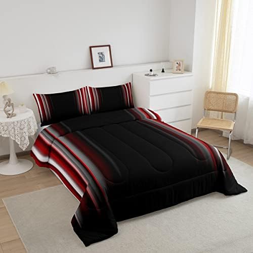 Feelyou Abstract Ombre Comforter Set Kids Teens Red White Black Bedding Set Room Decor 2Pcs Twin Size,Reversible Black