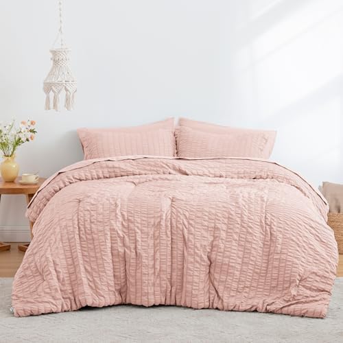 Love's cabin Seersucker Pink King Size Comforter Set