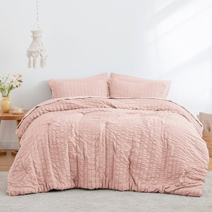 Love's cabin Seersucker Pink King Size Comforter Set