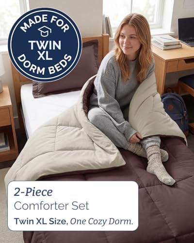 Twin XL Comforter Set - Brown/Beige All Season Bedding - 2 Piece Bed Set