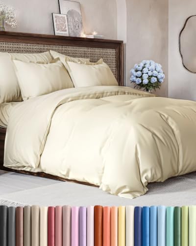 Duvet Cover Queen Size - Soft 3 Piece with Zipper Closure - Off White