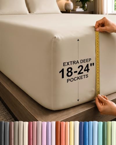 CGK Linens Extra Deep King Fitted Sheet - Fitted Sheet Only - Cream