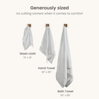 BIOWEAVES 100% Organic Cotton 6-Piece Luxury Bathroom Towels Set GOTS Certified 700 GSM, 2 Bath Towels, 2 Hand Towels & 2 Wash Cloths - Silver