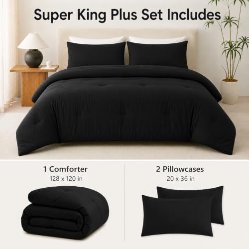 CozyLux Super King Plus Comforter Set, 3 Pieces Black Quilted Bedding