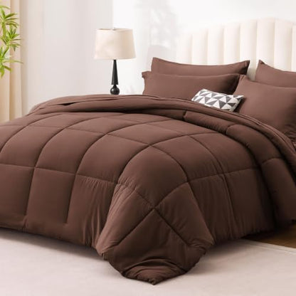 Love's cabin Plaid Full Comforter Set, Brown