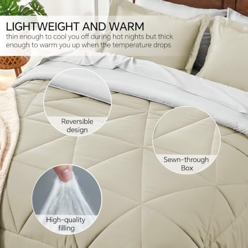 BEDELITE Twin XL Comforter Set 5 Pieces, Reversible Oatmeal Bed in A Bag