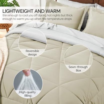 BEDELITE Twin XL Comforter Set 5 Pieces, Reversible Oatmeal Bed in A Bag