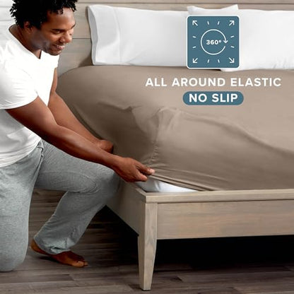Bare Home Full XL Fitted Sheet - 1800 Ultra-Soft (Full XL, Taupe)