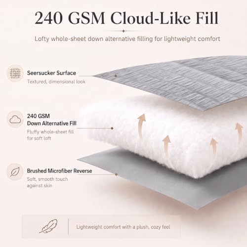CozyLux Twin Comforter Set, 5 Pieces Grey Seersucker Bed in a Bag