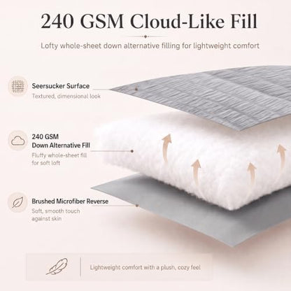 CozyLux Twin XL Comforter Set, 5 Pieces Grey Seersucker Bed in a Bag