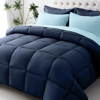 JOLLYVOGUE Twin XL Comforter Set, Ultra-Soft Bed in a Bag Twin XL Size 5 Pieces, Oeko-TEX Certified Bedding Set with Down Alternative Comforter, Sheets, Pillowcases & Shams, Navy & Light Blue