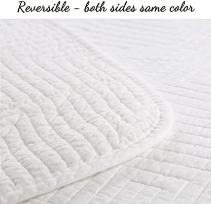 Cozy Line Home Fashions 100% Cotton Square Check Stitch Solid White Quilt Bedding Set, Bedspread Coverlet Lightweight for All Seasons (Maze - White, King - 3 piece)
