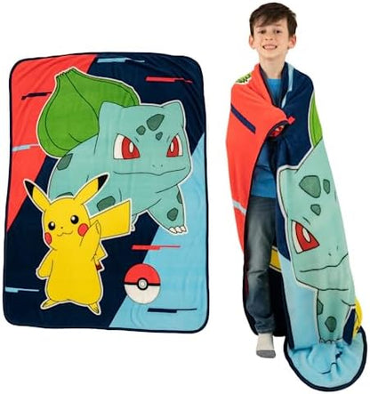Pokemon Anime Pikachu and Bulbasaur Kids Bedding Super Soft Micro Raschel Throw, 46 in x 60 in, (Official Licensed Product) By Franco