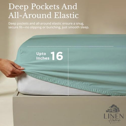 Linen Home 2-Pack King Sheet Set, 100% Cotton Percale Bedding, 8-Piece Value Bundle, Deep Pocket Cooling Bed Sheets for Hot Sleepers, Breathable & Crisp Hotel Quality, Long-Staple Cotton, Aqua Blue