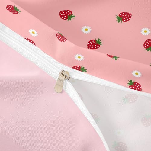 Strawberry Comforter Cover Set Tropical Fruit Bedding Set for Girls Kids Teen Cute Cartoon Fruits Pattern Duvet Cover Soft Microfiber Reversible Bedspread,1 Duvet Cover with 1 Pillowcase, Twin