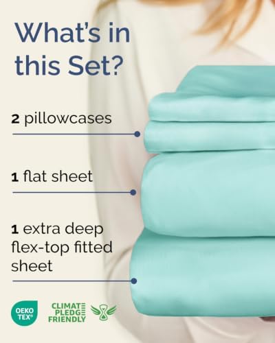 Flex Top Split Head King Sheet Set - 4 Piece Extra Deep Sheets - Spa Blue